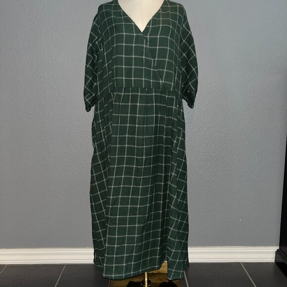 PACT FIRESIDE FLANNEL CROSSOVER Organic Cotton DRESS Mountain View Check  -  XXL - Picture 1 of 13